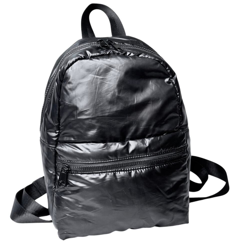 Black Nylon Backpack Handbag Purse Poofy 12x9 School Bag Zip Pockets Adult Kids